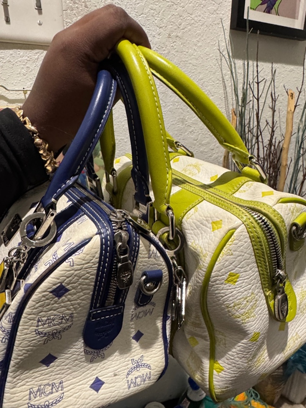 MCM White Satchel with Yellow & Navy Leather Trim Authentic pieces sold separate - Picture 3 of 13